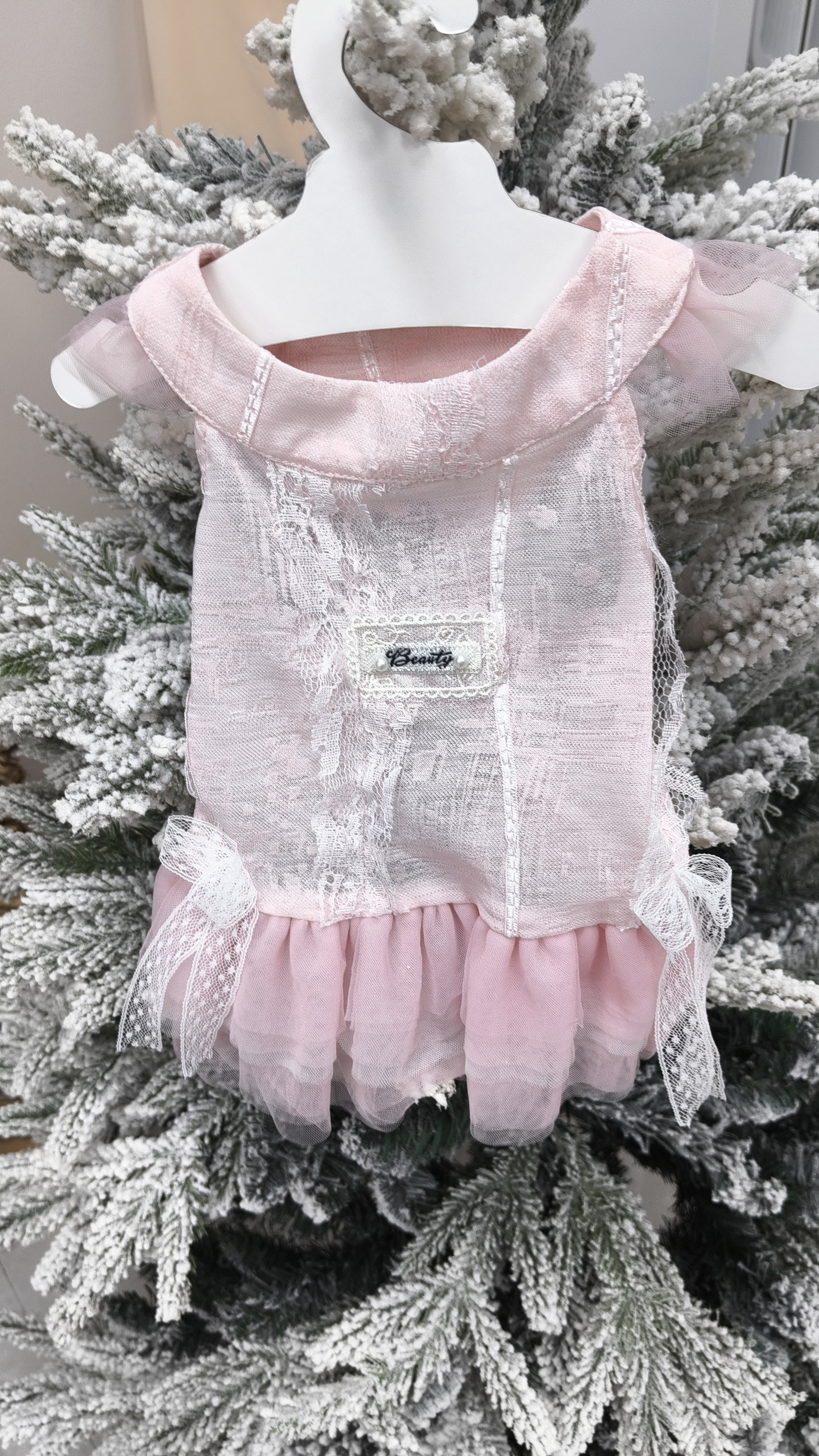Korean-style pet lace princess chiffon dress, small dog thin breathable halter puffy dress, dog dress Specification image