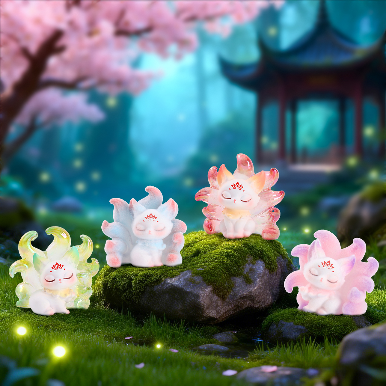 "Ten Miles of Peach Blossoms and Nine-Tailed Fox small blind box, national trend desktop decoration, living room entrance handicraft decoration, trendy collectible figurines. details Picture