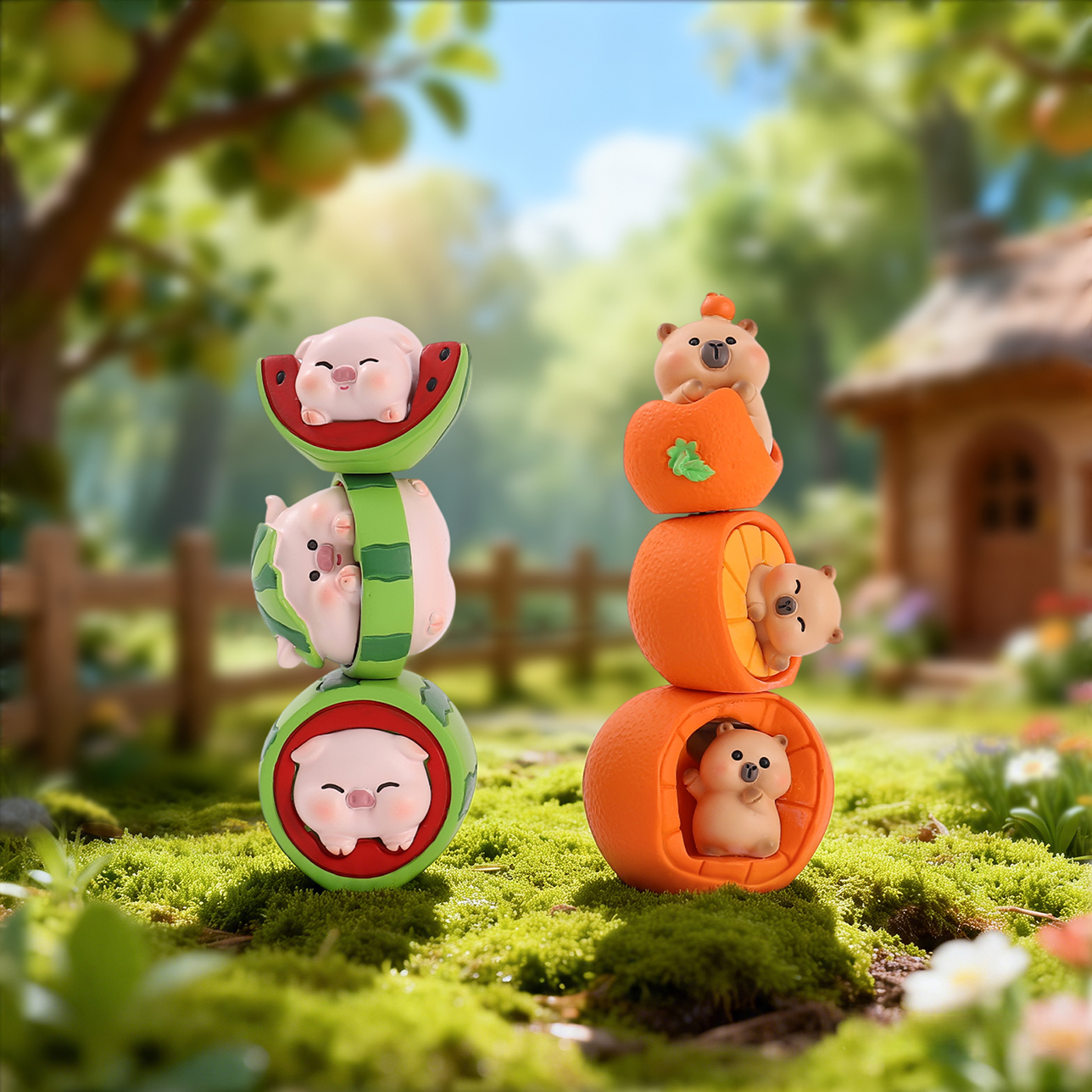 Cartoon desktop ornaments, fruit magnetic stacking game blind boxes, cute trendy toys, figurines, resin handicrafts Application Scenario