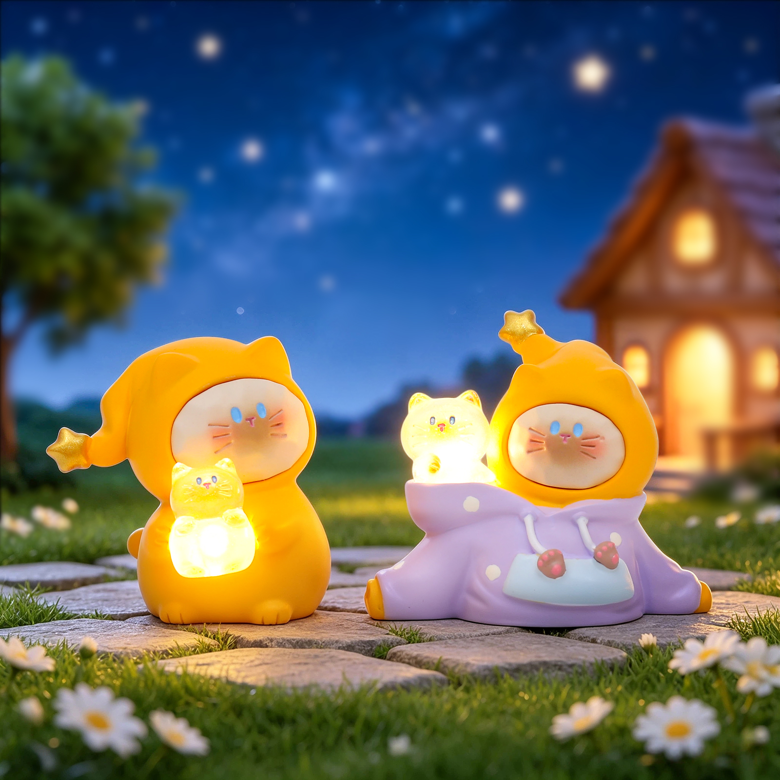 Blind box of cats under the starlight, cartoon cat desktop ornaments, resin handicrafts, children's toys, student gifts Application Scenario