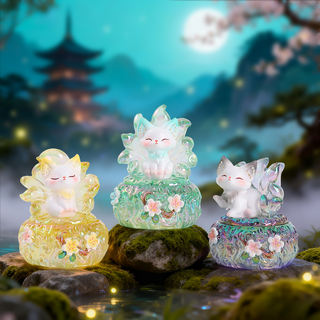 Ancient-style mountain and sea Nine-tailed fox small incense burner blind box desktop decoration, home decoration aroma diffuser handicraft decoration Specification image