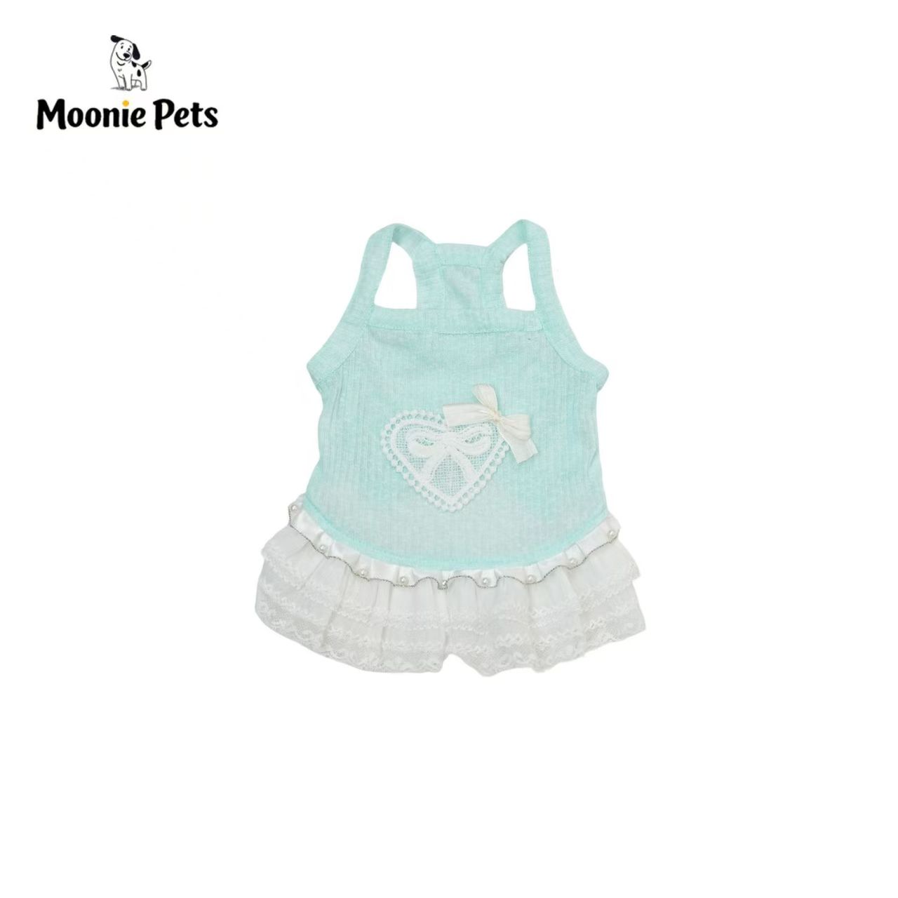Mint green lace halter dress, small dog Yorkshire, Xishi heart bow breathable vest, pet clothing Application Scenario