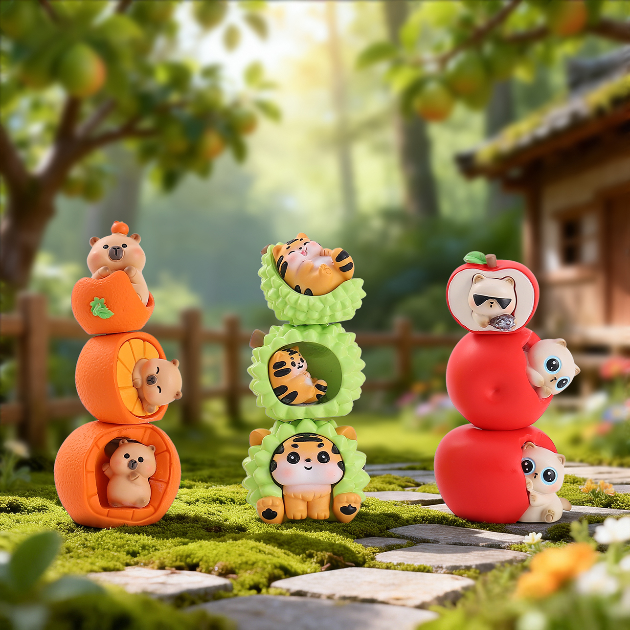 Cartoon desktop ornaments, fruit magnetic stacking game blind boxes, cute trendy toys, figurines, resin handicrafts Specification image