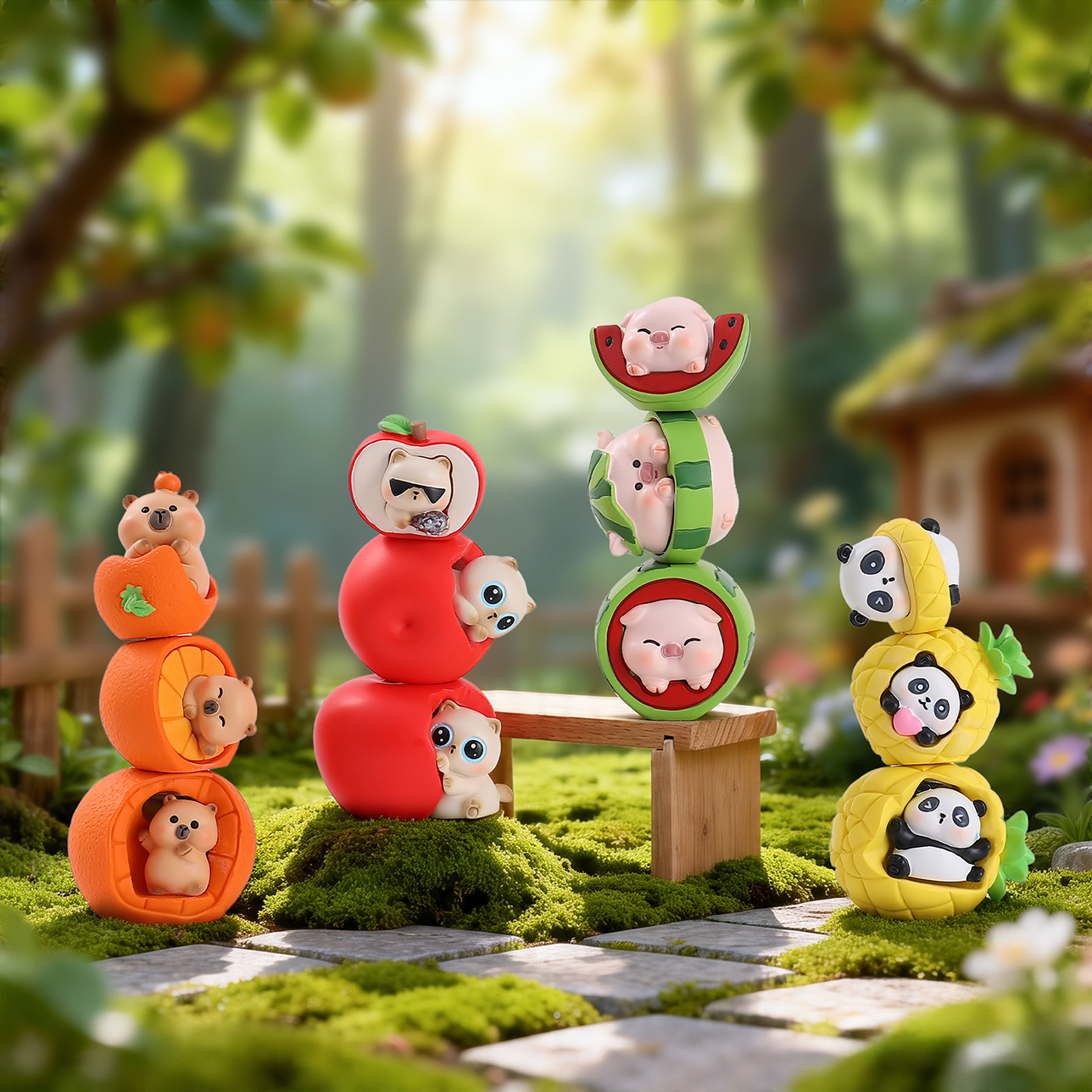 Cartoon desktop ornaments, fruit magnetic stacking game blind boxes, cute trendy toys, figurines, resin handicrafts details Picture