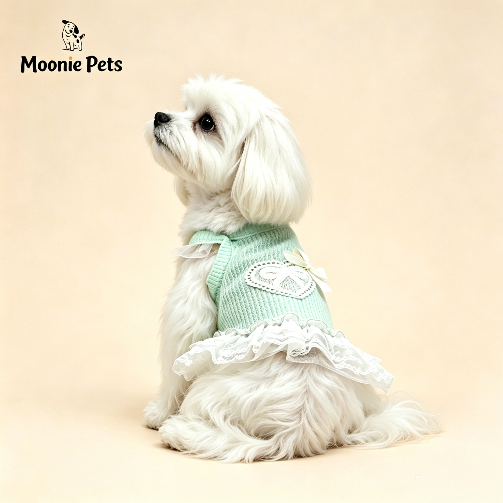 Mint green lace halter dress, small dog Yorkshire, Xishi heart bow breathable vest, pet clothing