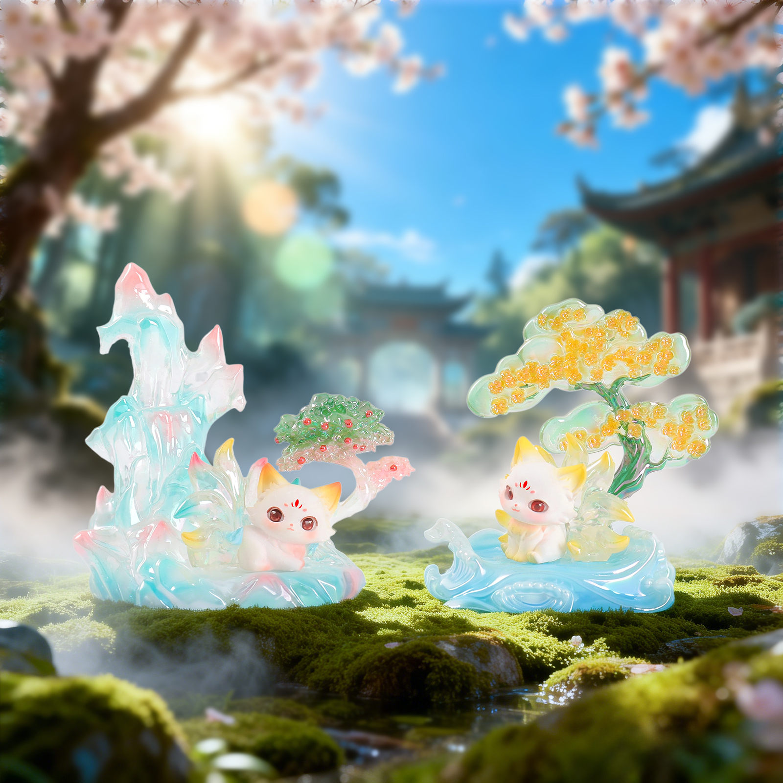 Divine Tree Nine-Tailed Fox - The First generation of blind box National Trend Desktop ornaments, trendy figurines, creative living room entrance resin handicrafts Application Scenario