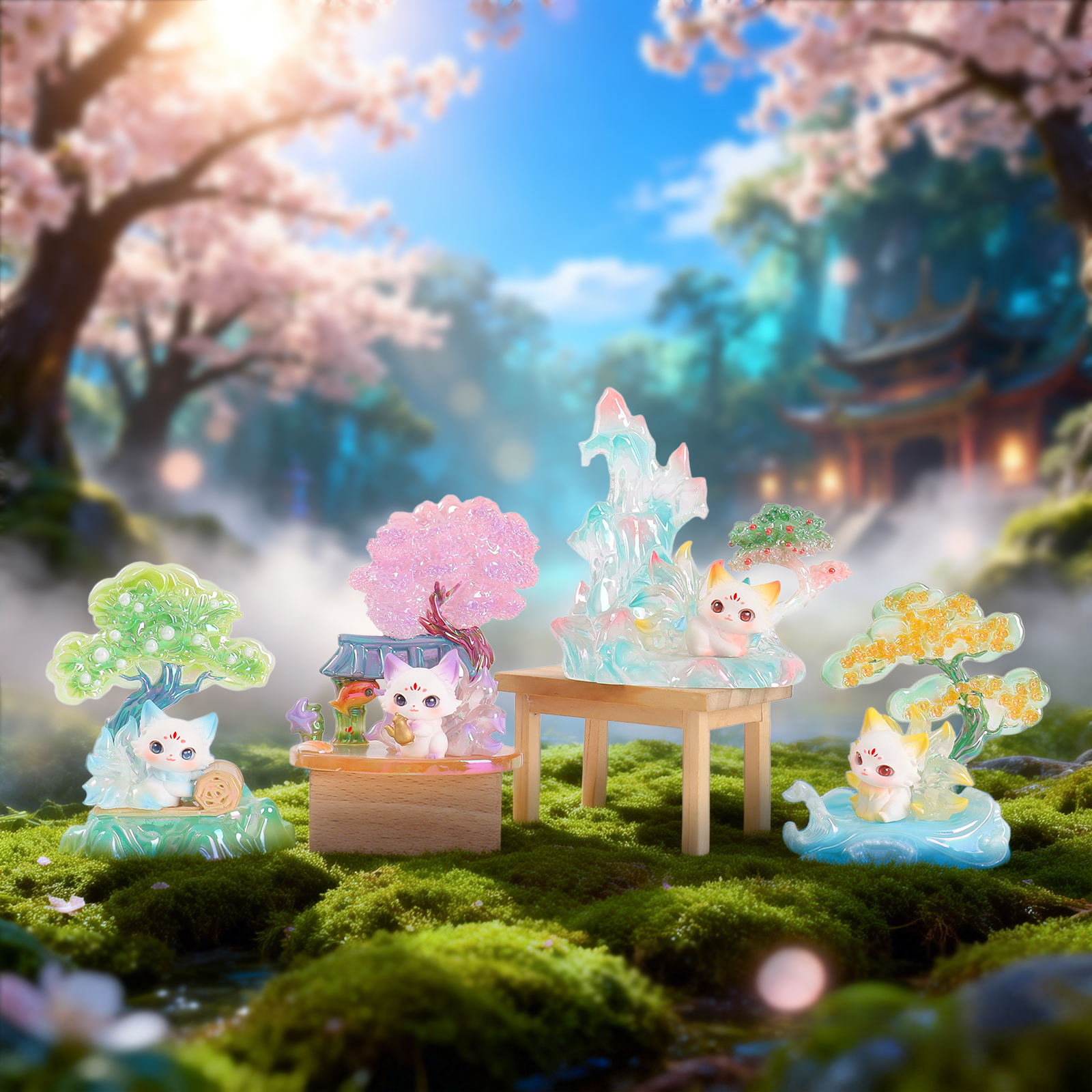 Divine Tree Nine-Tailed Fox - The First generation of blind box National Trend Desktop ornaments, trendy figurines, creative living room entrance resin handicrafts details Picture