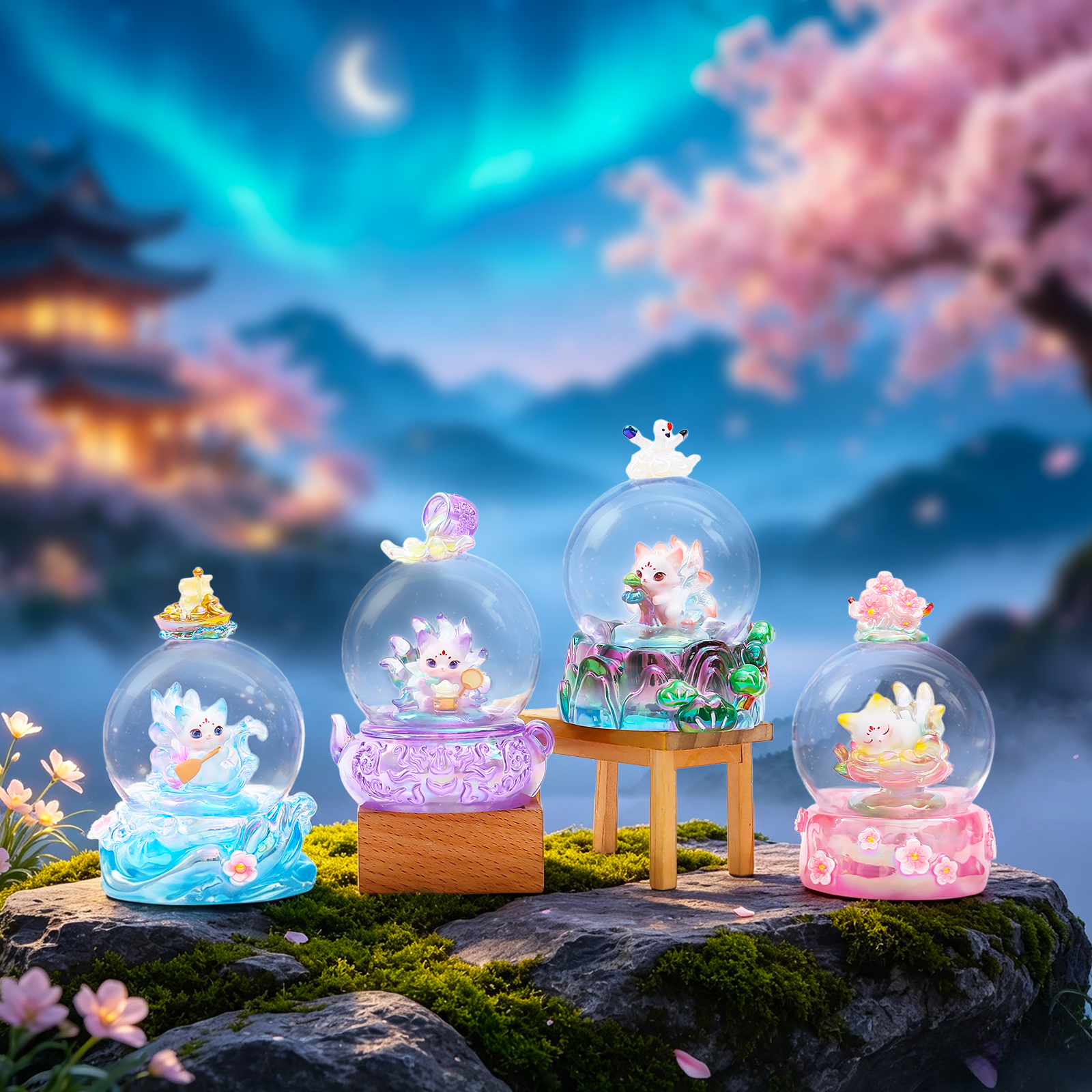 Ancient-style flower and Moon romance Nine-Tailed Fox blind box, living room entrance hall table decoration, scenic area cultural and creative home decoration souvenirs details Picture