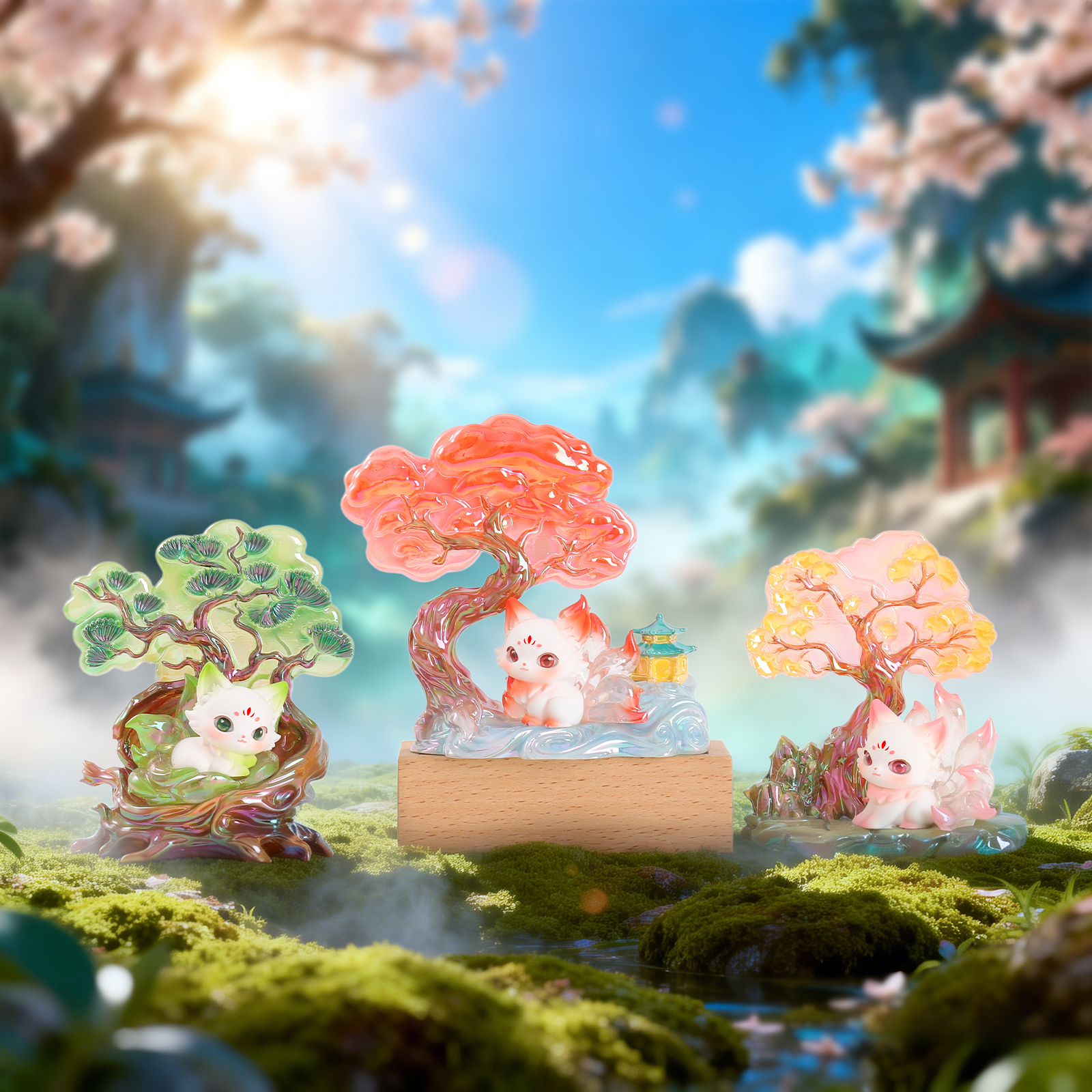 Divine Tree Nine-Tailed Fox - The First generation of blind box National Trend Desktop ornaments, trendy figurines, creative living room entrance resin handicrafts Specification image