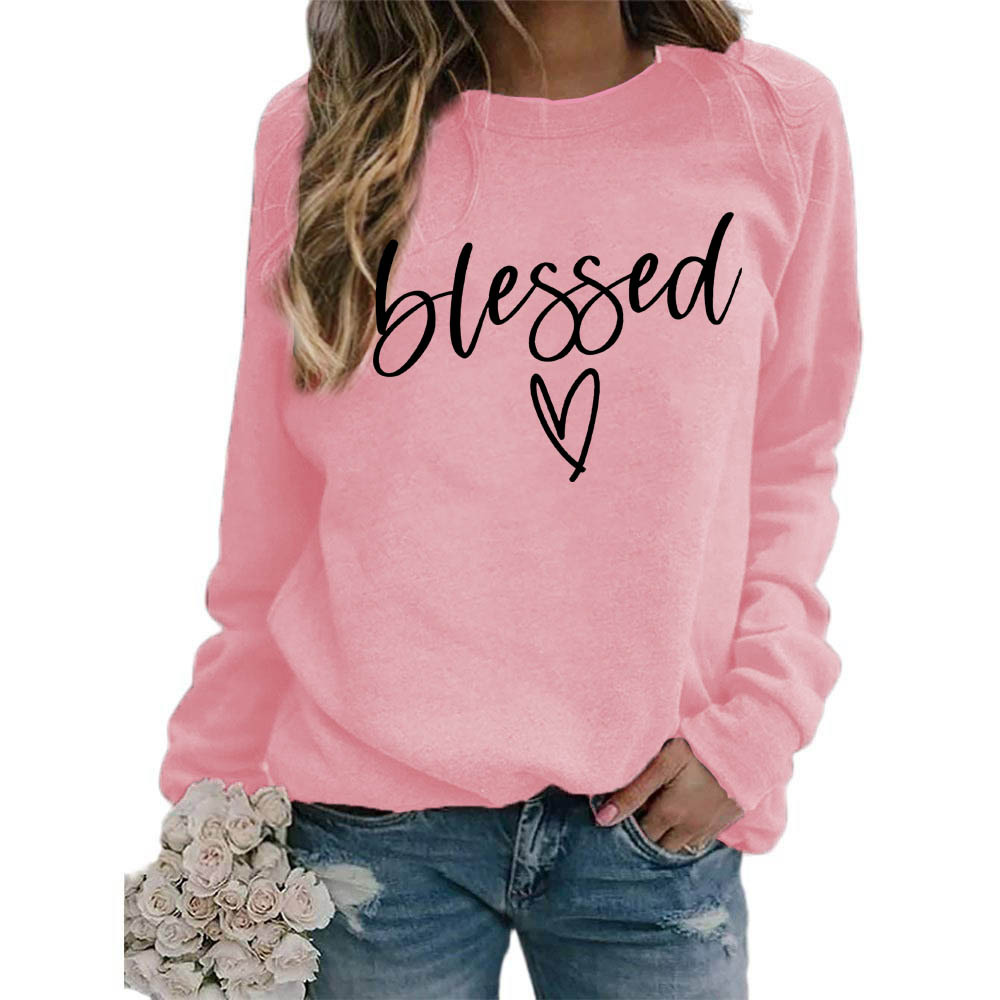 blessed Heart-shaped printed round-neck women's top, hoodie, coat, European size, large size, cross-border supply on Amazon Application Scenario