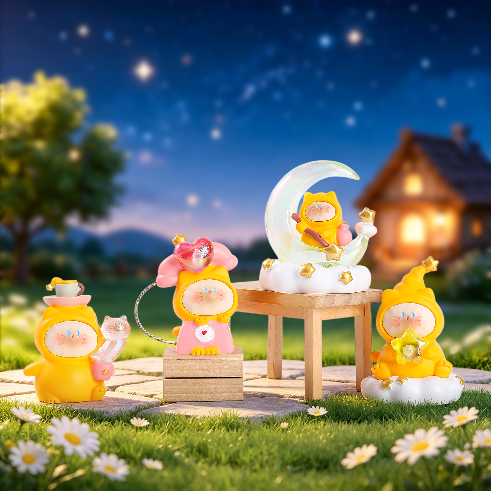 Blind box of cats under the starlight, cartoon cat desktop ornaments, resin handicrafts, children's toys, student gifts details Picture