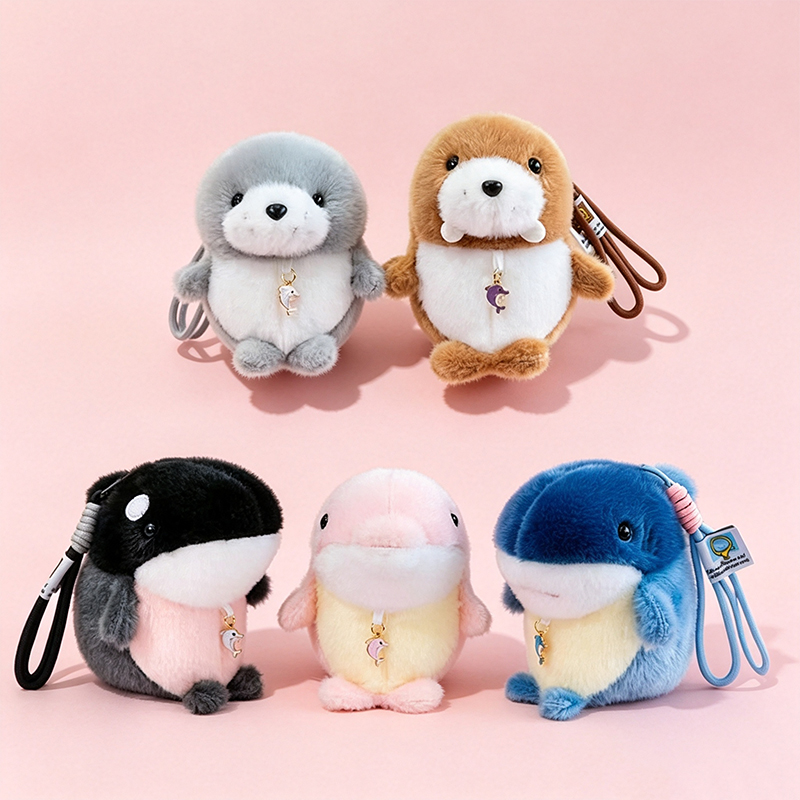Five types of Marine animal schoolbags, keychains, pendants, decorations, plush dolls, figurines, export batch, creative souvenirs, pink five types of Marine animal plush pendants, keychains, sand dolls, mirrors, portable accessories, and a relaxed bear style