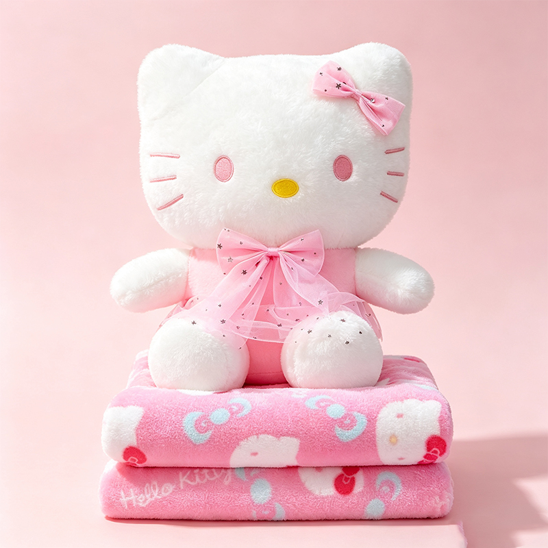 وكانت مكيفات الهواء المصنوعة من الفراء القطني (KT) على أغطية قيلولة الأطفال الممتعة (Hello Kitty iti) جالسة على بطانية المطبوعة على مجموعة هدايا اللعب الثلاثية الأبعاد من دمى الزفاف الممزوجة Item Picture