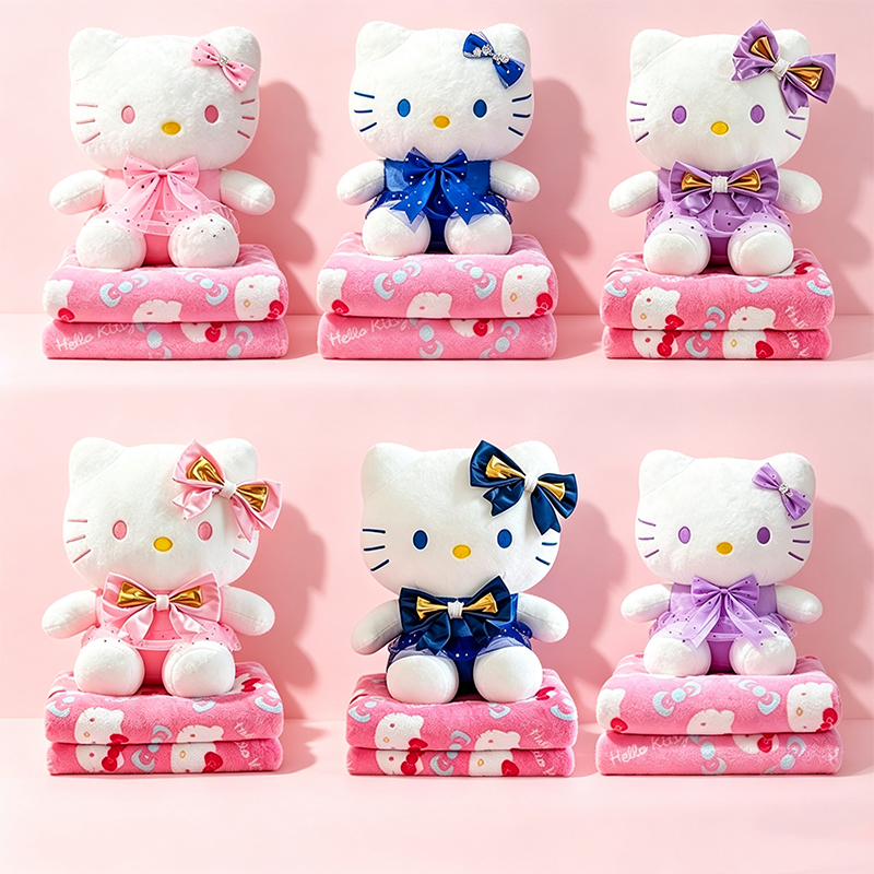 وكانت مكيفات الهواء المصنوعة من الفراء القطني (KT) على أغطية قيلولة الأطفال الممتعة (Hello Kitty iti) جالسة على بطانية المطبوعة على مجموعة هدايا اللعب الثلاثية الأبعاد من دمى الزفاف الممزوجة