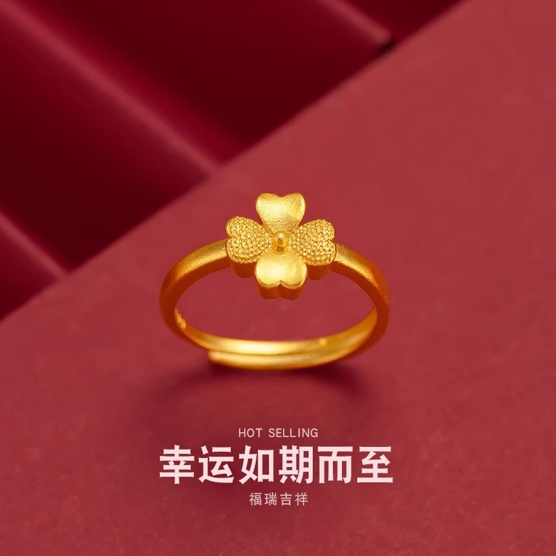 Anillo de oro de cuatro hojas anillo de plata para niños arco estilo dedo accesorios moda versátil simple tendencia Specification image