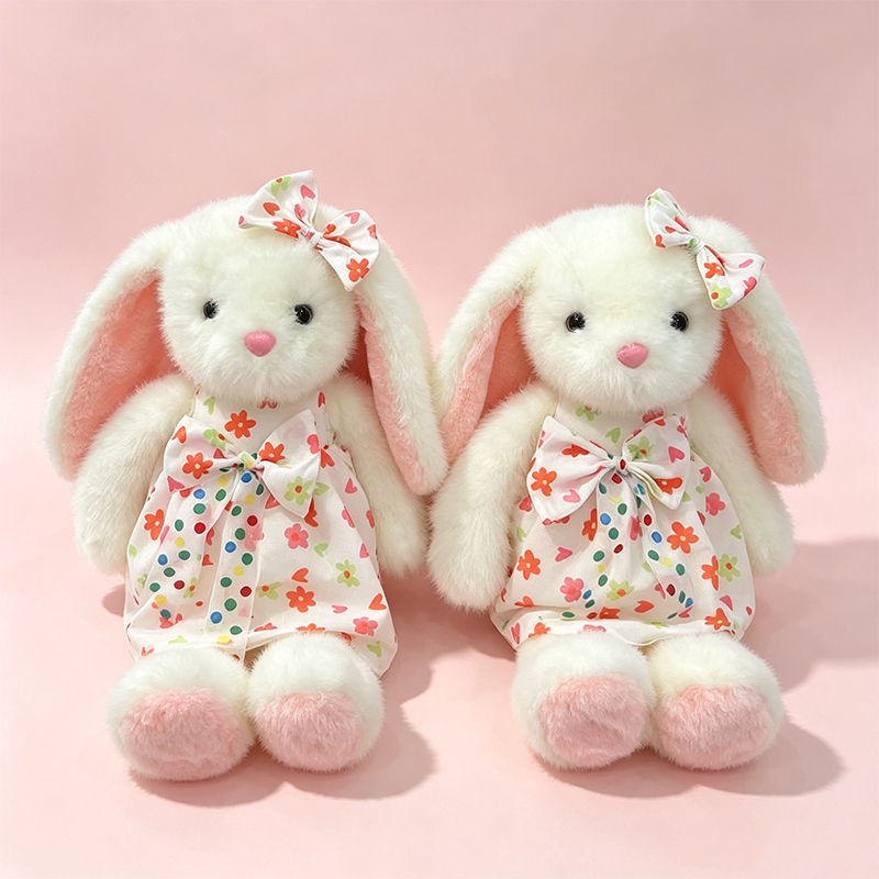 Floral dress, rabbit plush toy, doll, children's gift, cultural and creative gift, wholesale for foreign trade, large home decoration items, cute white plush rabbit doll, plush toy doll, soft pillow, children's gift giveaway