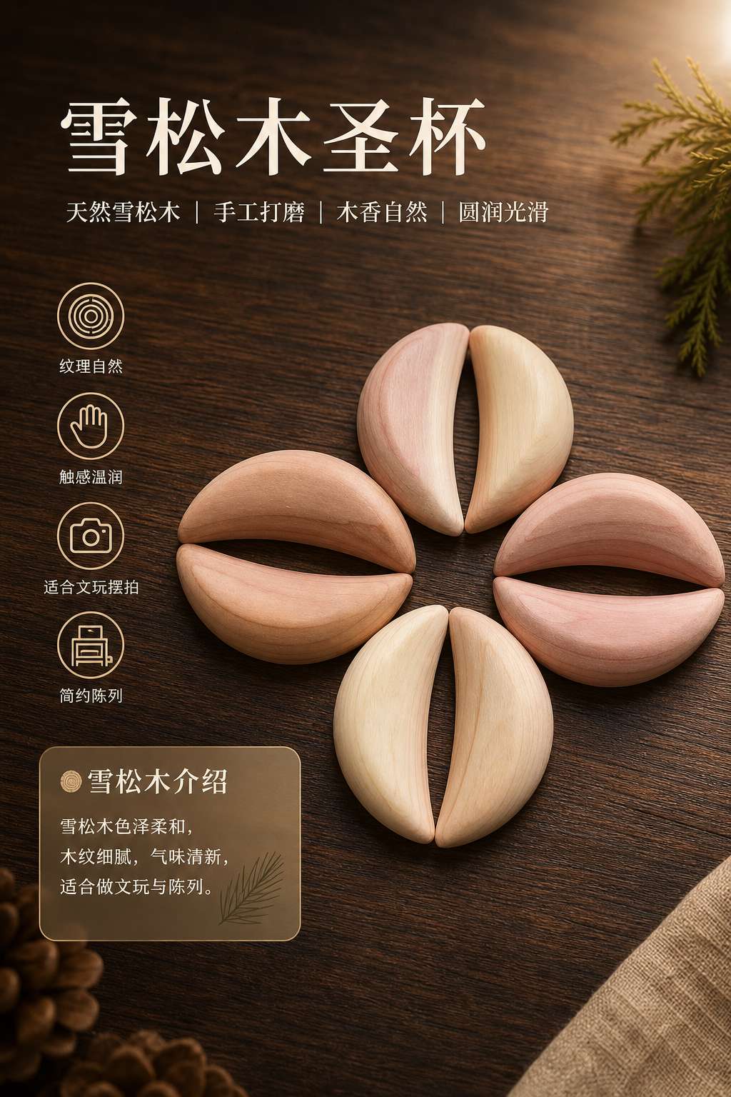 Zhonggong Craft Crescent-shaped Holy Grail Solid wood Prayer Items 4.5cm Specification image