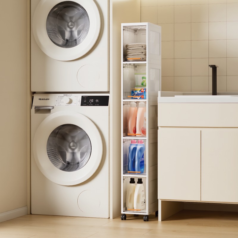 【CL】26Q3#7001 Beige wheeled plastic storage cabinet, two-layer desktop stationery storage cabinet, shelf, organizing box Application Scenario