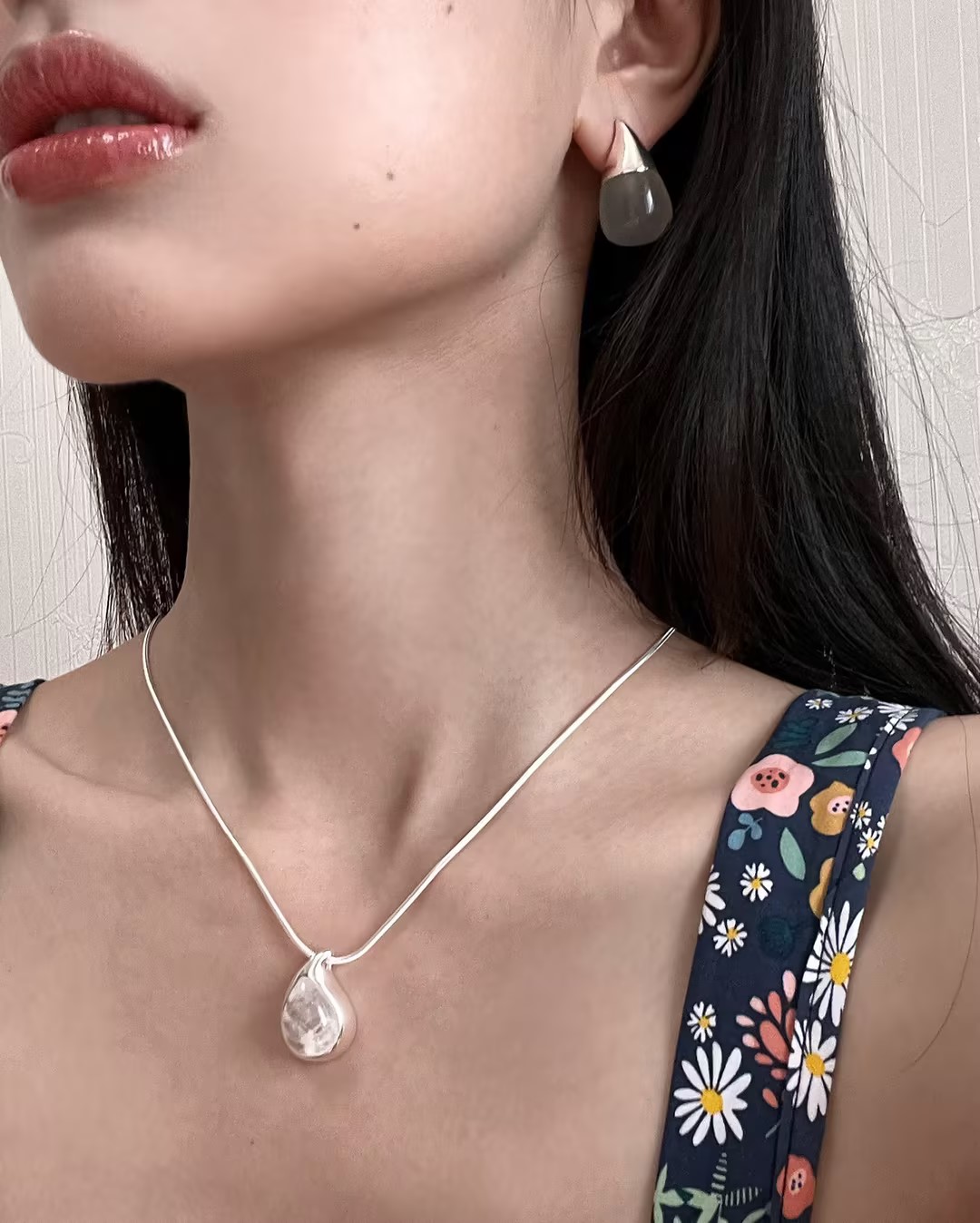 S925 pure silver cold drop silver pendant necklace
