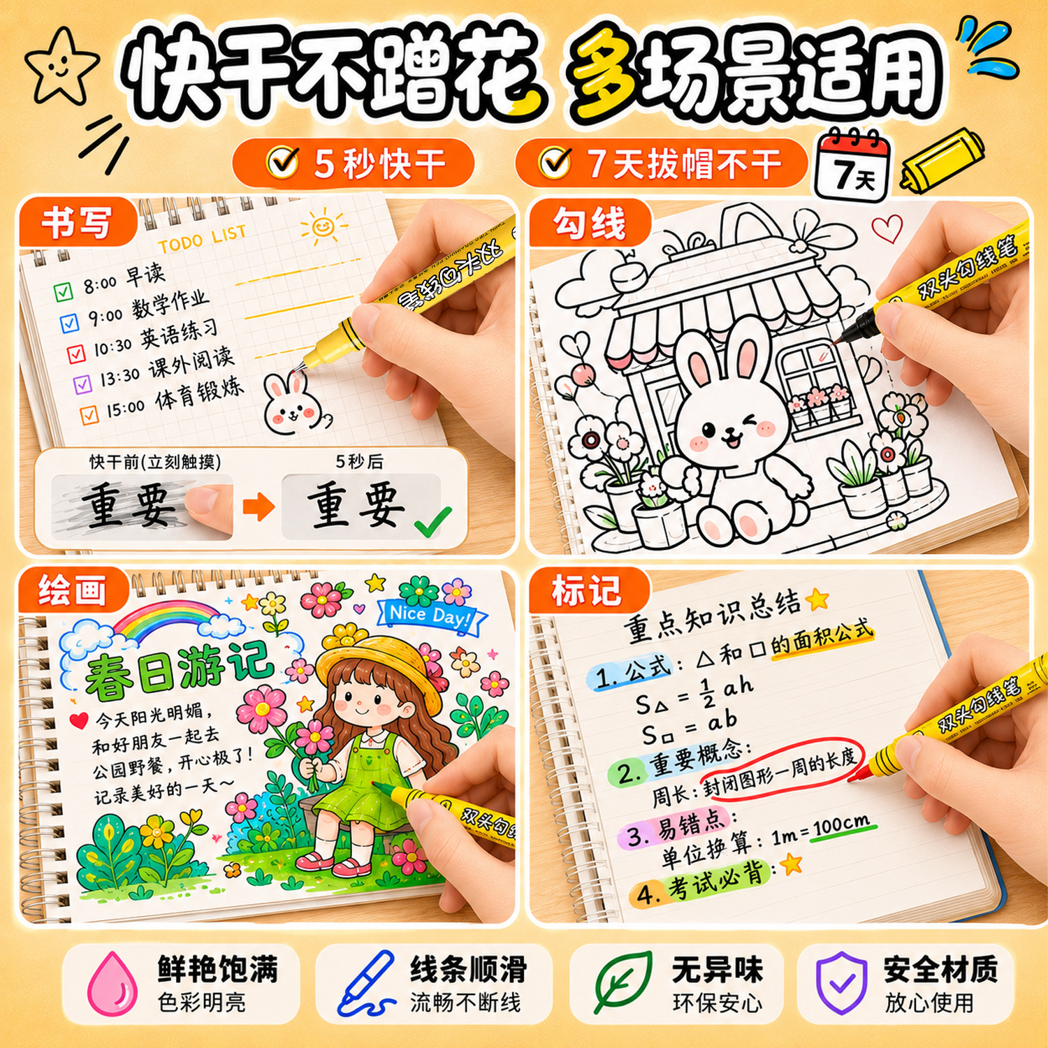 Jin Wannian G-09860T Double-headed colored Outlining Pen 0.5mm/1.0mm Smooth quick-drying Animation Design Needle pen Sketch pen Application Scenario