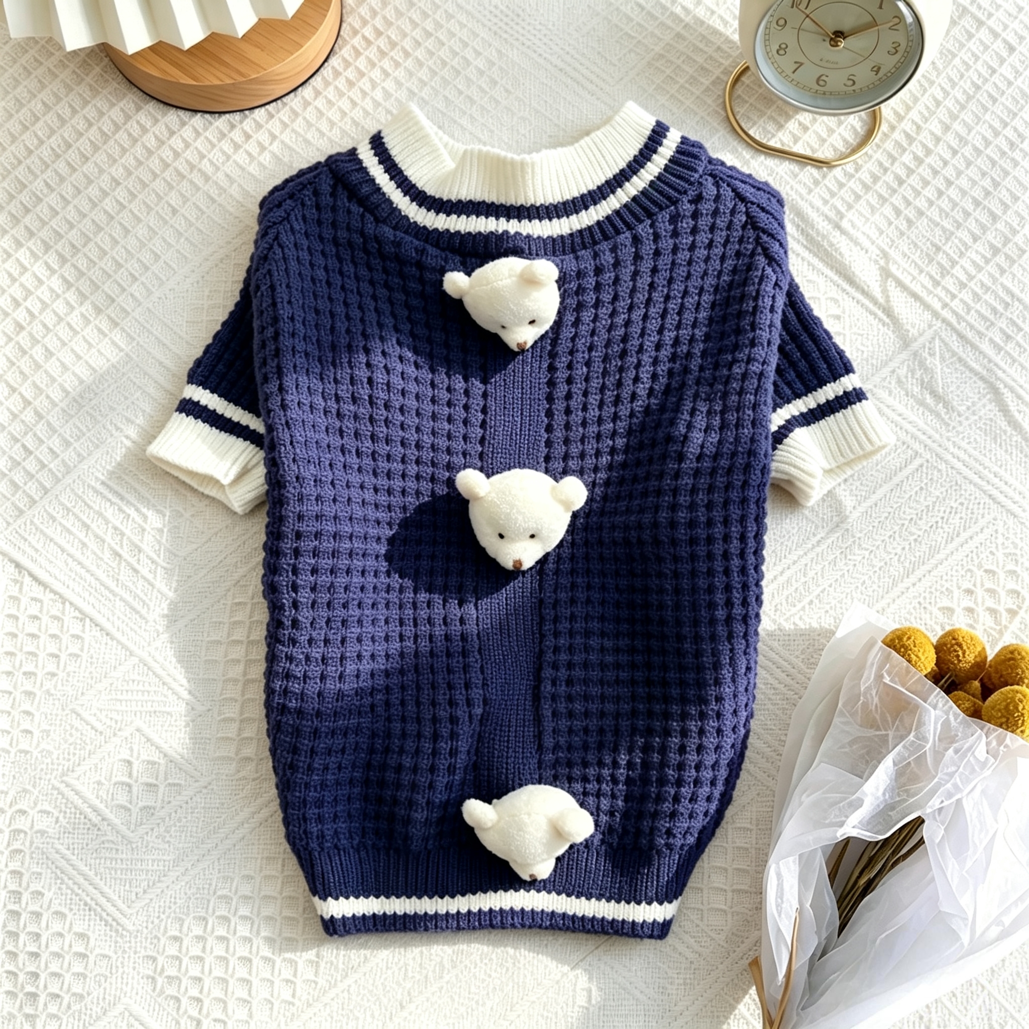Autumn and winter pet knitted sweater, three-dimensional bear decoration, small dog clothes, Bichon Frise Maltese teddy warm top Specification image