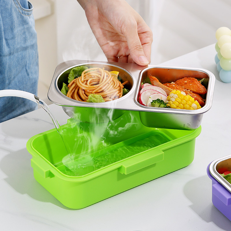 卡通印花双格不锈钢餐盒儿童便携饭盒小学生防漏分格保鲜便当盒详情6