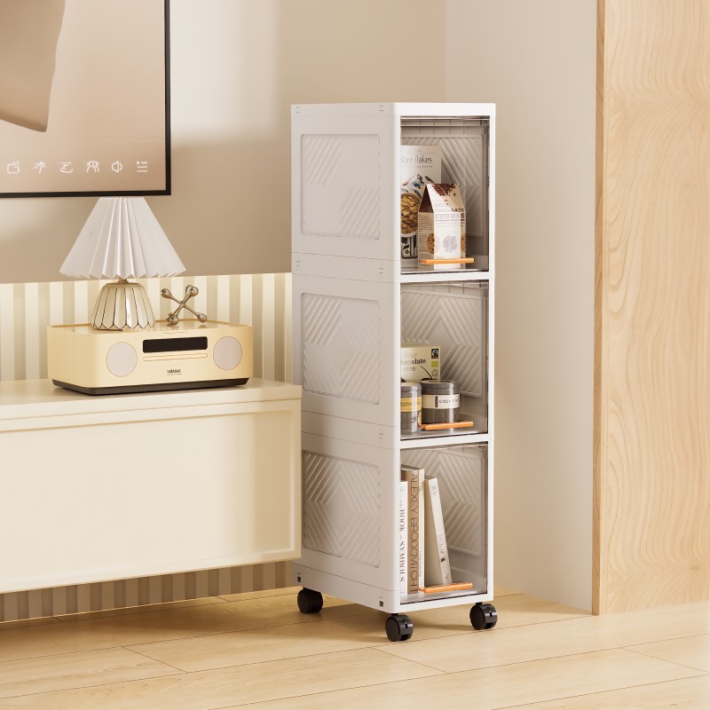 【CL】26Q3#7001 Beige wheeled plastic storage cabinet, two-layer desktop stationery storage cabinet, shelf, organizing box Specification image