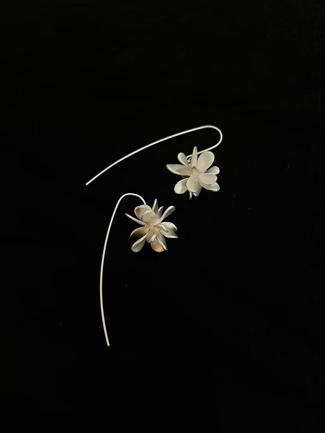 S925 pure silver frosted multi-layer silver flower long ear hook details Picture
