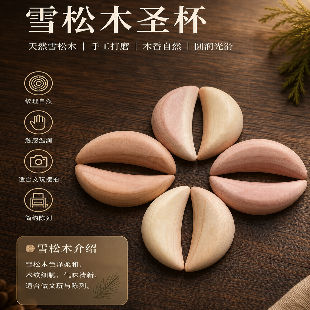 Zhonggong Craft Crescent-shaped Holy Grail Solid wood Prayer Items 4.5cm detail image 3
