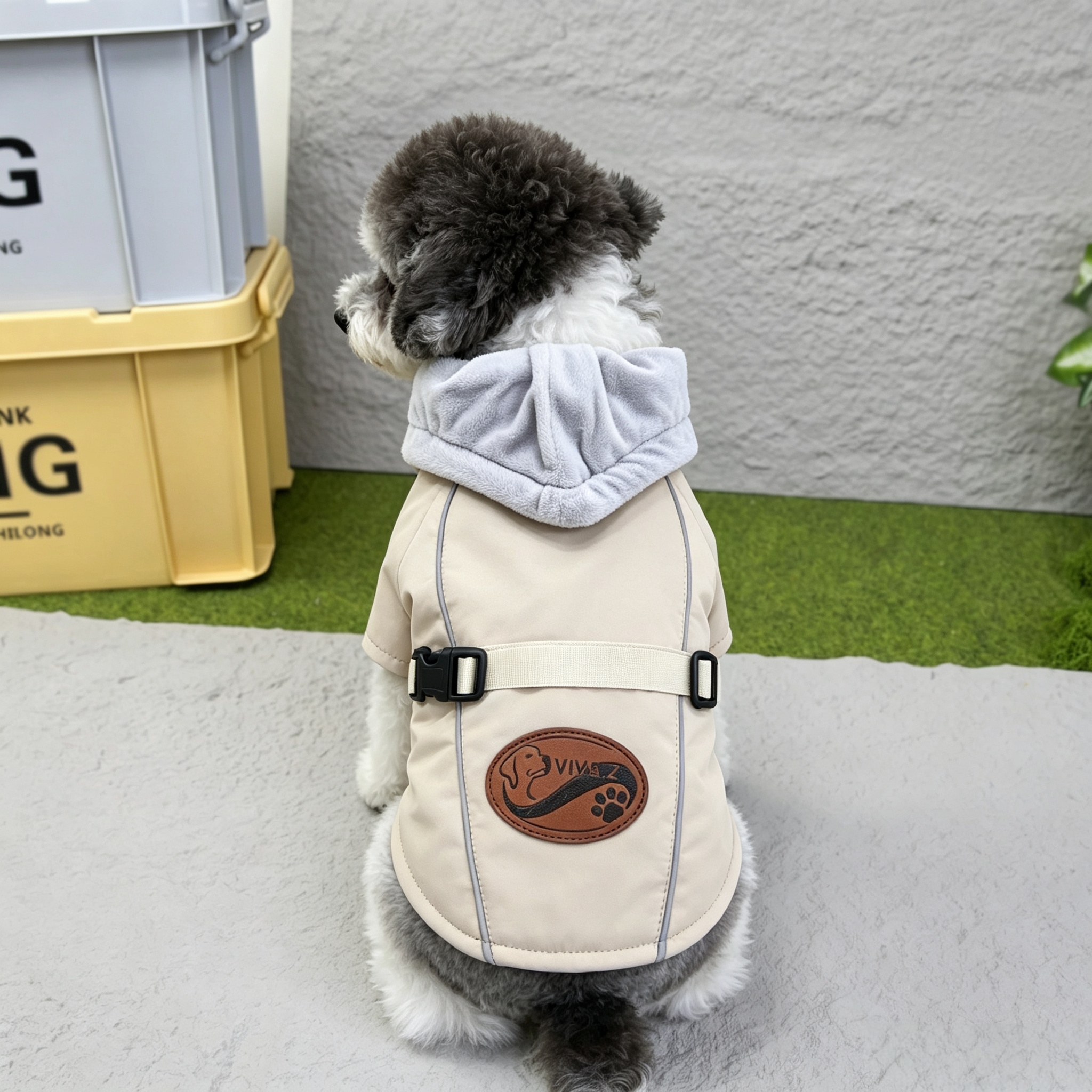 Pet autumn and winter cotton-padded jacket with drawstring, dog hooded coat, small and medium-sized dog teddy bichon, windproof and warm dog clothes