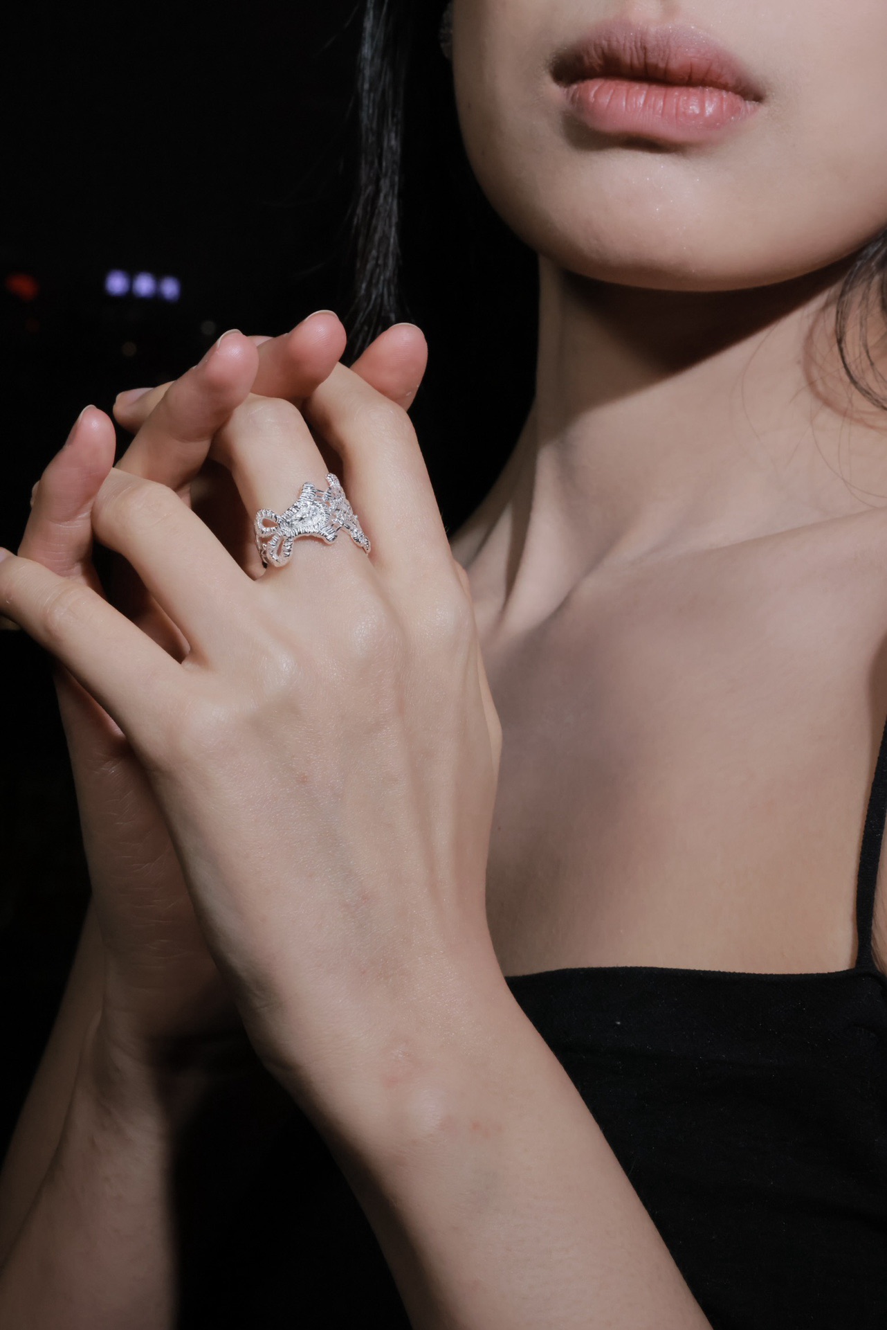S925 sterling silver retro lace cutout ring details Picture