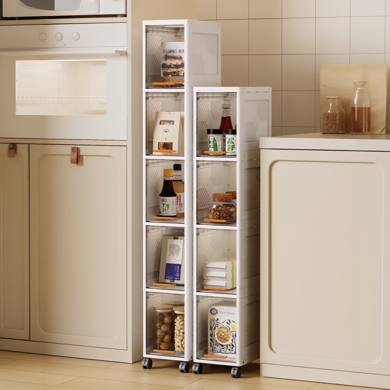 【CL】26Q3#7001 Beige wheeled plastic storage cabinet, two-layer desktop stationery storage cabinet, shelf, organizing box