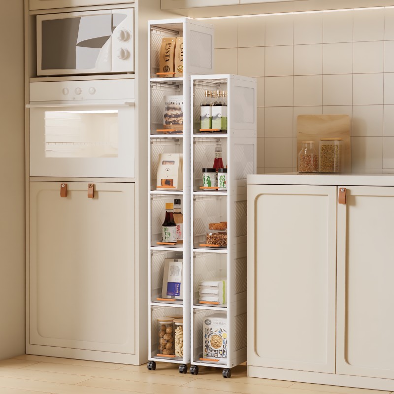 【CL】26Q3#7001 Beige wheeled plastic storage cabinet, two-layer desktop stationery storage cabinet, shelf, organizing box details Picture