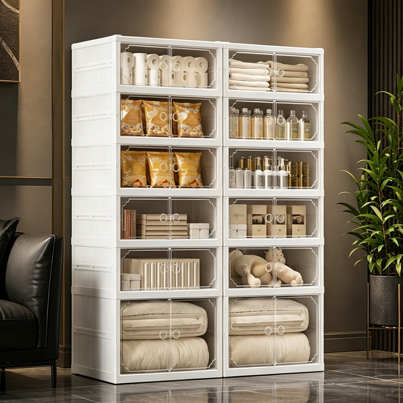 【CL】26Q3#70010-N0803 White transparent acrylic shoe box storage rack with foldable and stackable seams, shoe box organizing box, shoe cabinet storage box Application Scenario