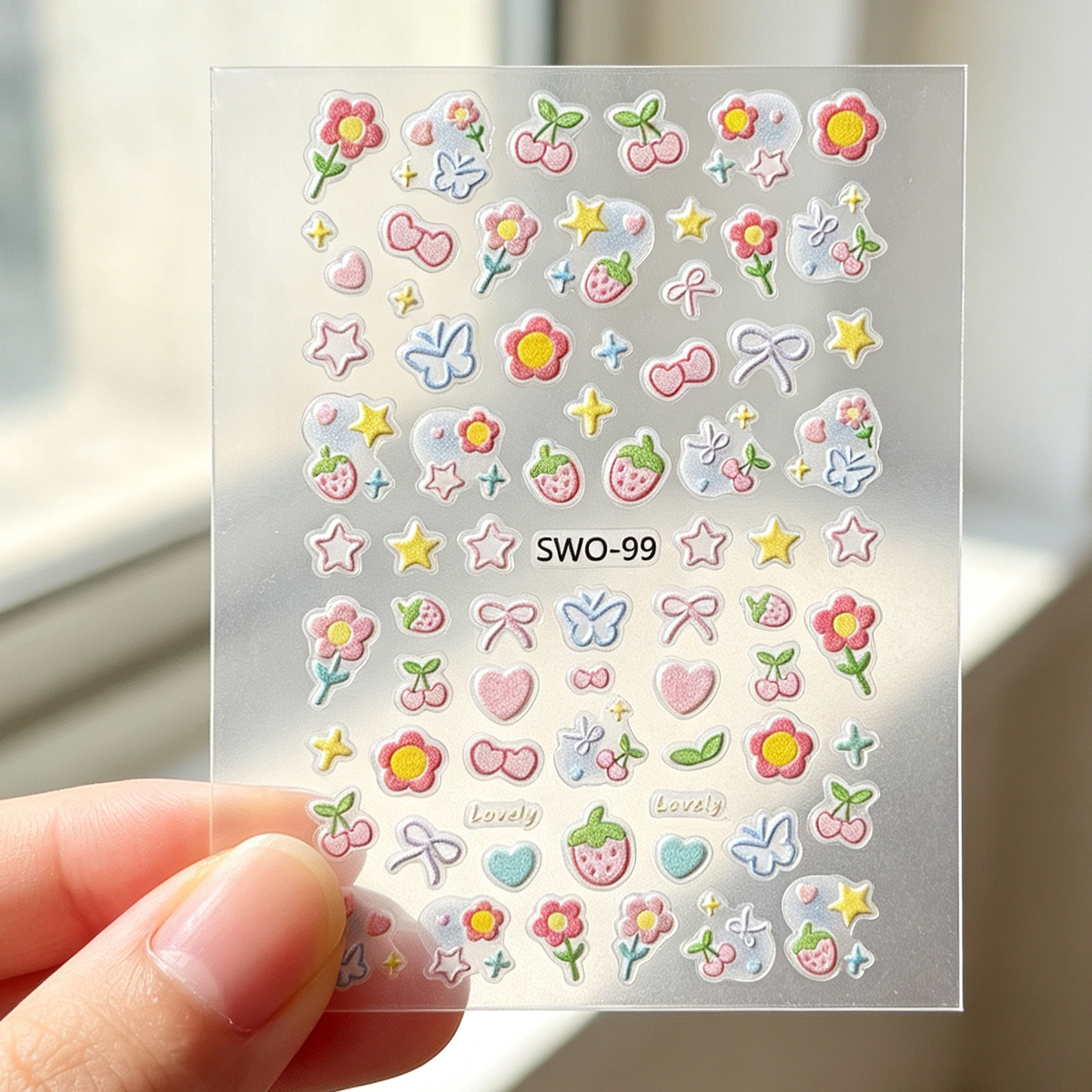 Spring Berry Nail Art Relief Stickers, Fresh Flower Heart Star DIY Nail stickers, Fresh Little flower nail decoration stickers