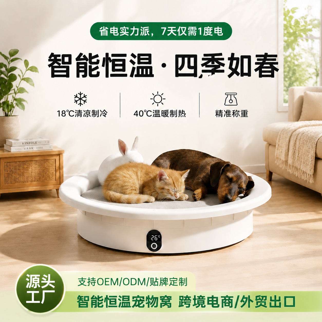 Intelligent constant-temperature pet bed with automatic heating and cooling, suitable for cats and dogs in all four seasons of winter. Cool and warm sleeping pad with weighing and digital display