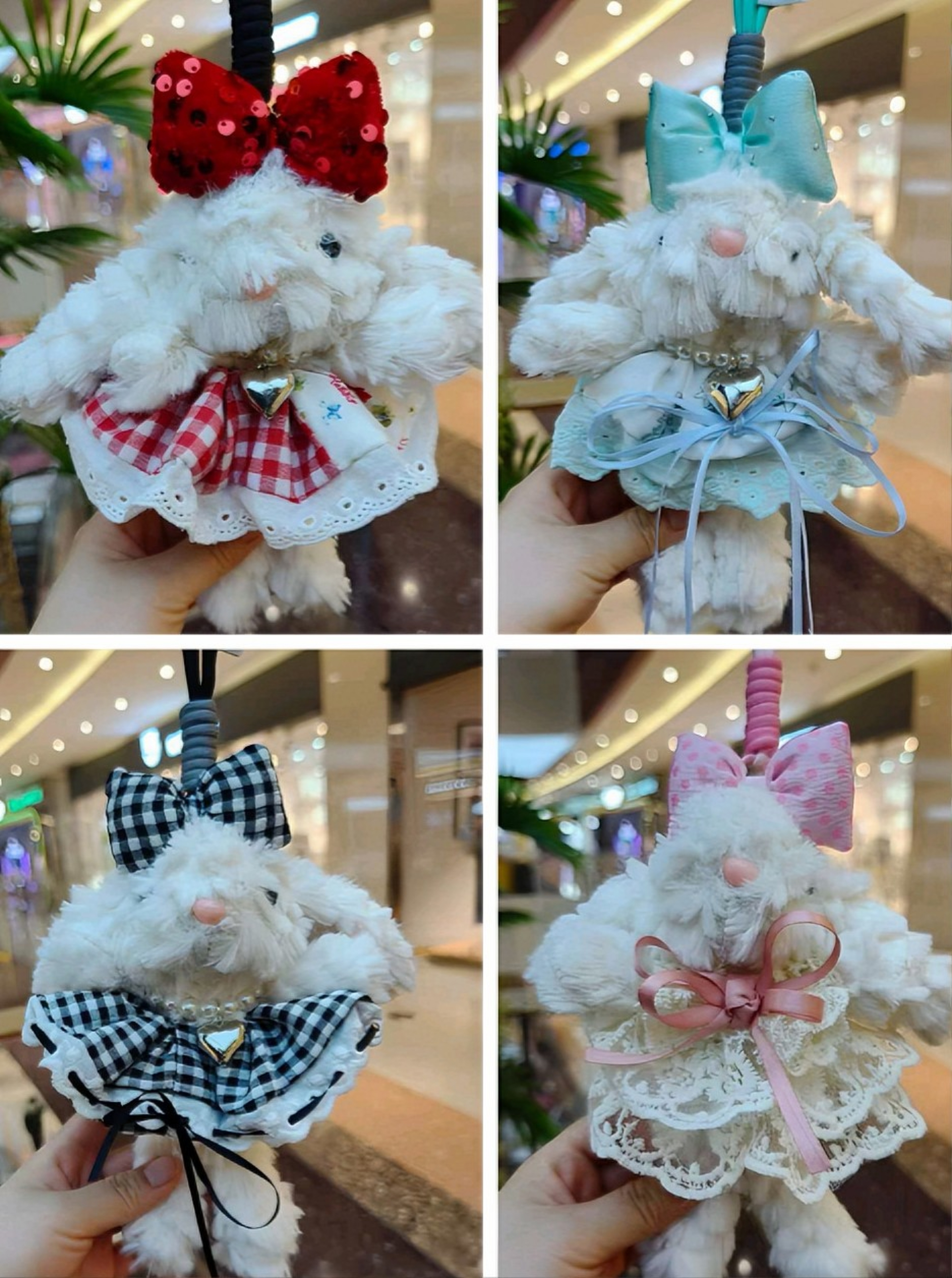 Ear-hanging rabbit keychain, plush rabbit doll, Qixi Festival gift, plush toy, schoolbag pendant details Picture