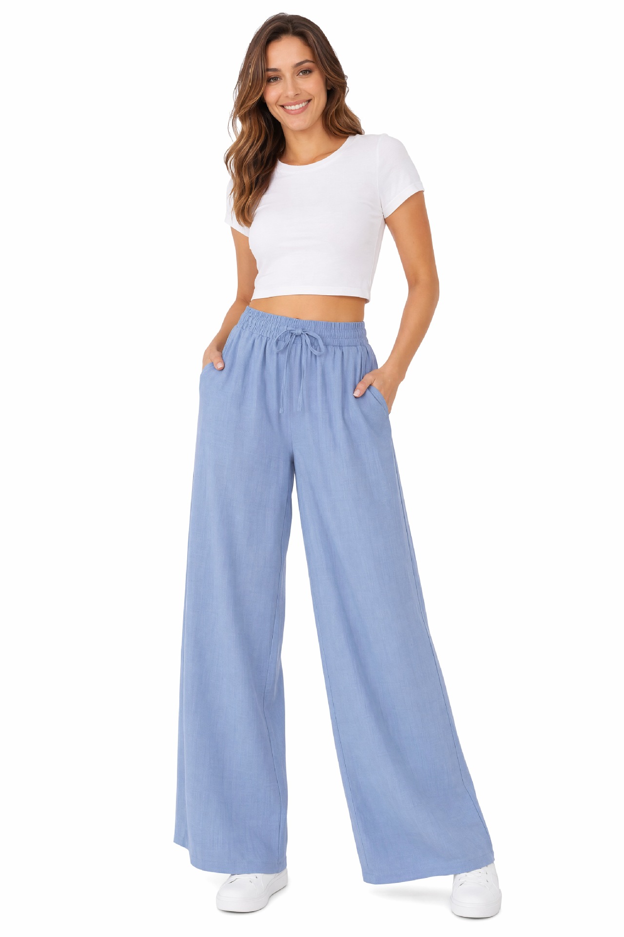 2026 Cross-border European and American leg pants, women's drawstring elastic waist loose casual pants, drape straight long pants Application Scenario
