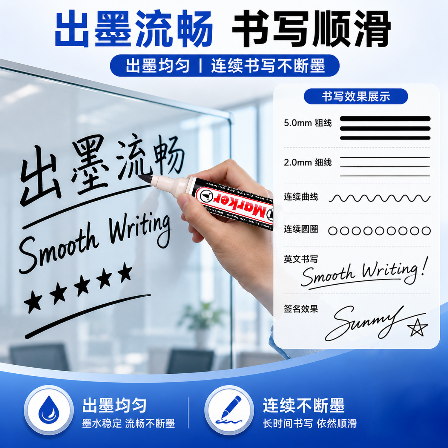 Letu PM-9940 dual-head oil-based marker pen, waterproof and oil-resistant, with a smooth slanted blade, dries ink quickly and does not fade. Industrial marker pen Application Scenario