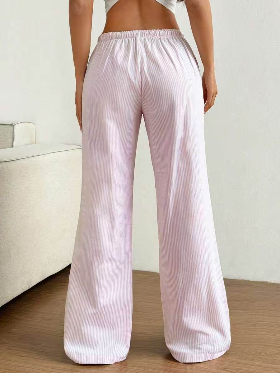 2026 European and American autumn new women's wear striped sweet wide-leg pants floor-length casual