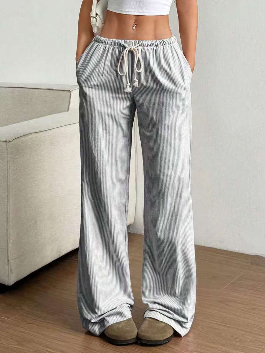 2026 European and American autumn new women's wear striped sweet wide-leg pants floor-length casual Application Scenario