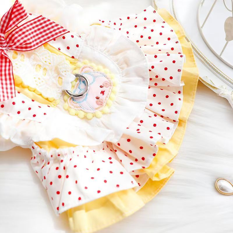 Cute polka dot maid pet dress, bear embroidered ruffled pet dress, Bichon frise Maltese dog dress Specification image