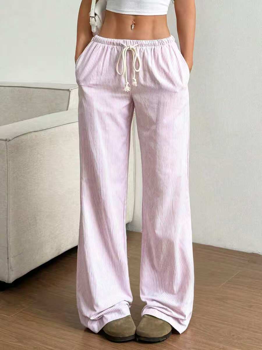 2026 European and American autumn new women's wear striped sweet wide-leg pants floor-length casual Item Picture