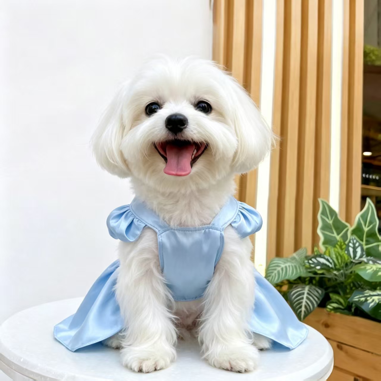Shiny satin pet princess dress, large bow, drawable halter dress, double-layer skirt hem, small dog dress, pet clothing Specification image