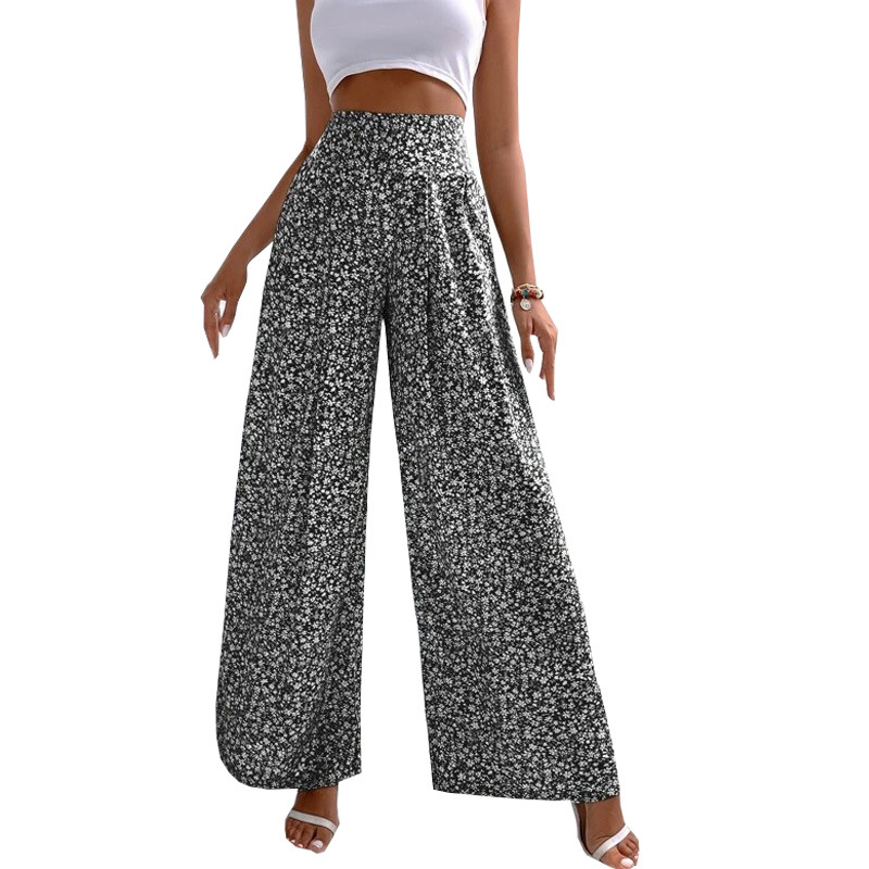 2026 New European and American floral casual pants, long pants, loose cross-border export printed waist-cinching pants, women's pants Item Picture