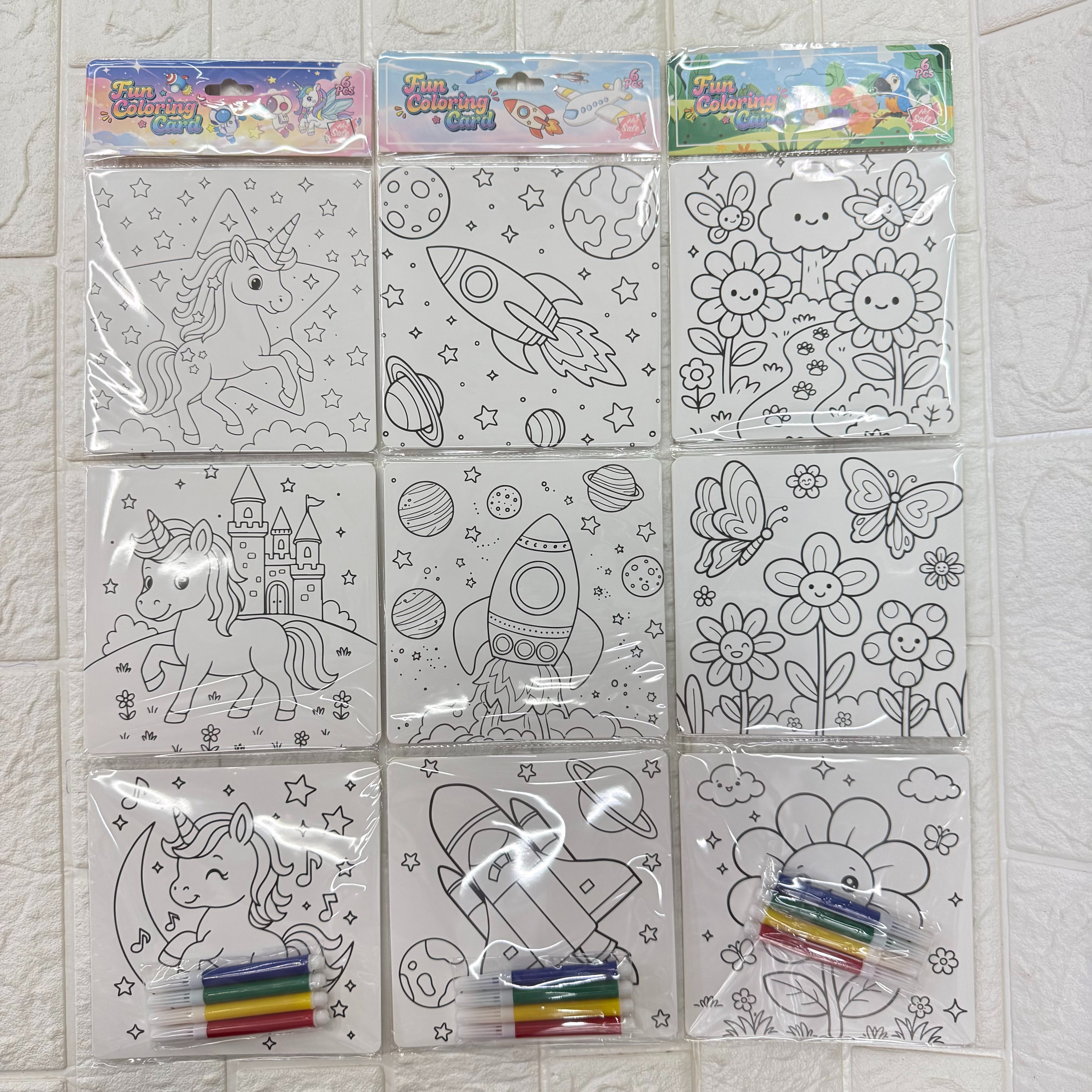 儿童趣味填色画6张入 四色绘画diy可涂鸦的填色画三联画6张入