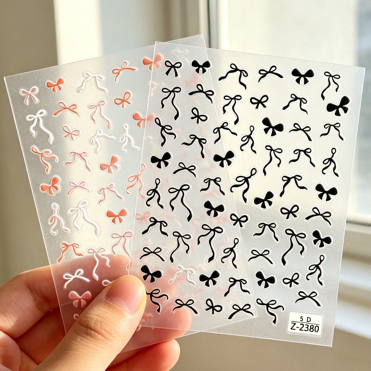 5D three-dimensional black and pink ribbon bow tie nail sticker decoration