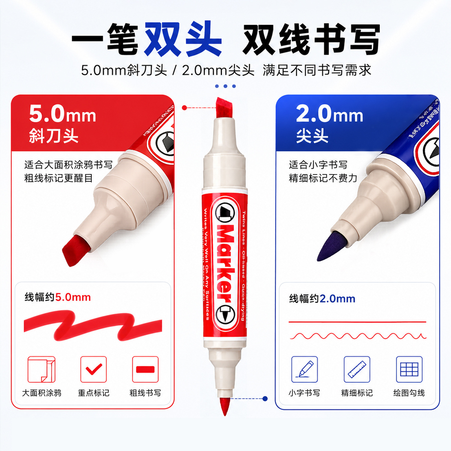Letu PM-9940 dual-head oil-based marker pen, waterproof and oil-resistant, with a smooth slanted blade, dries ink quickly and does not fade. Industrial marker pen details Picture