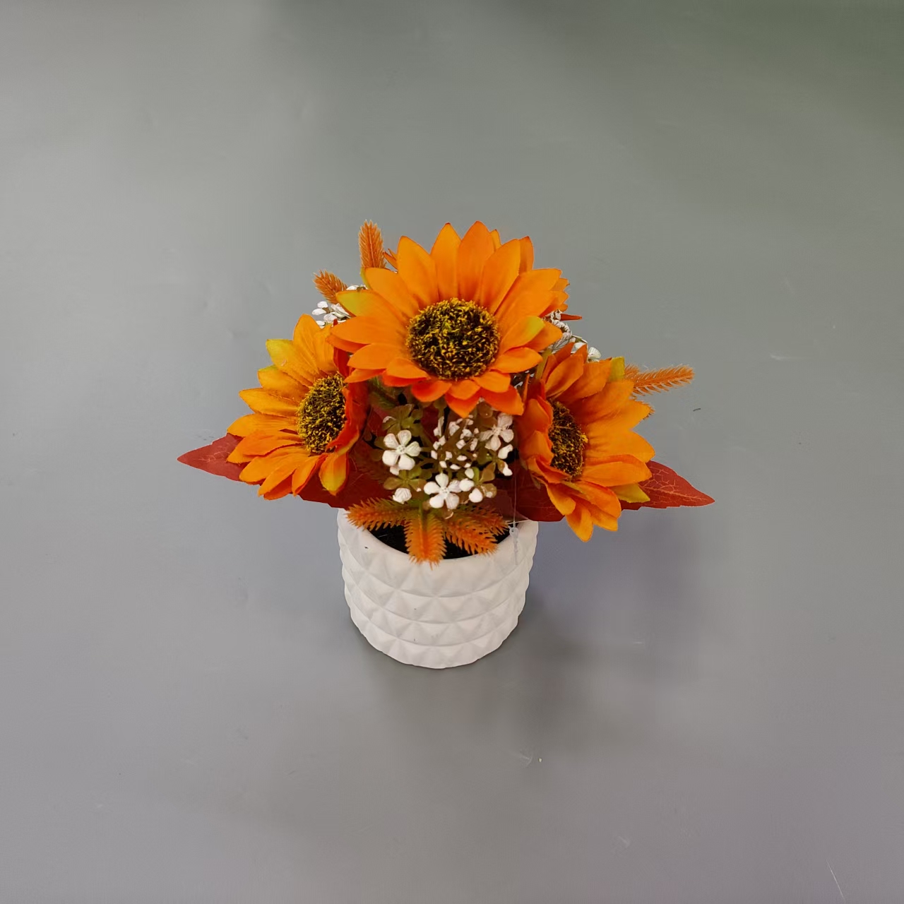 仿真假花盆景水泥盆橘色太阳花装饰品