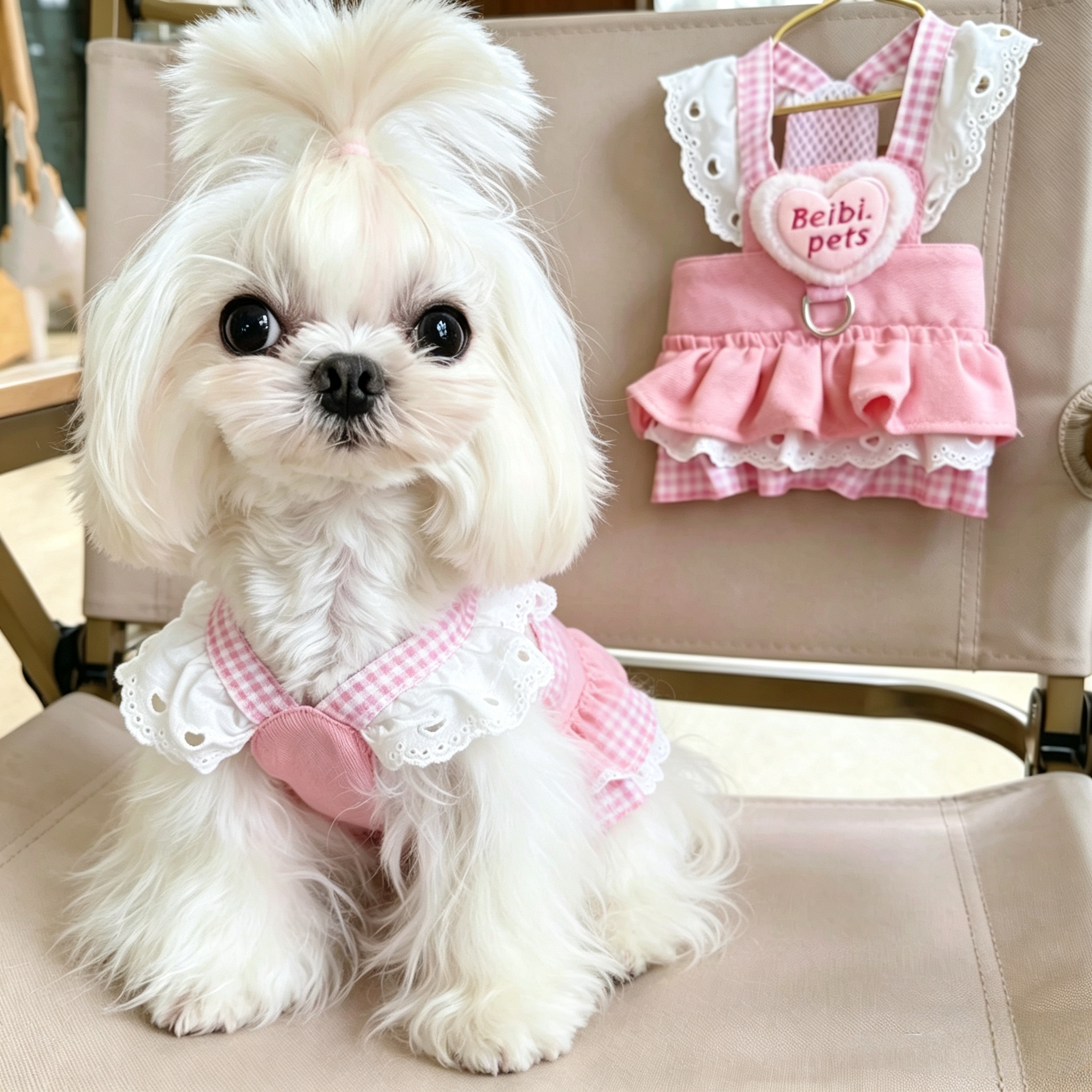 Sweet girl style lace pet-pulling dress, heart-shaped embroidered halter princess dress, suitable for pulling pets when going out